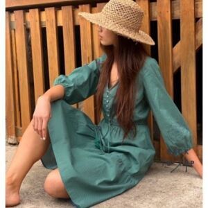 All the Wild Roses Women's Polka Dot Boho Tiered Breezy Midi Dress Green Size 8